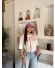 Beyaz Pembe Fularlı Oversize Tshırt