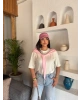 Beyaz Pembe Fularlı Oversize Tshırt