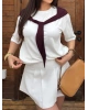 Beyaz Bordo Fularlı Oversize Tshırt