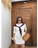 Beyaz Bordo Fularlı Oversize Tshırt