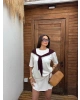 Beyaz Bordo Fularlı Oversize Tshırt