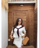 Beyaz Bordo Fularlı Oversize Tshırt