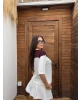 Beyaz Bordo Fularlı Oversize Tshırt