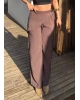 Kahverengi Beli Fularlı Tailored Fit Tensel Pantolon