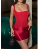 Kırmızı Korseli Saten Elbise