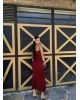 Bordo Ayarlanabilir Askılı Uzun Çan Elbise