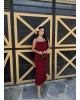 Bordo Ayarlanabilir Askılı Uzun Çan Elbise