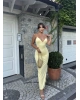 Sarı V Yaka Uzun Premium Elbise