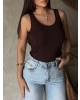Kahverengi Bisiklet Yaka Sırt Dantel Crop