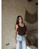 Kahverengi Bisiklet Yaka Sırt Dantel Crop