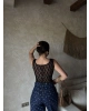 Siyah Bisiklet Yaka Sırt Dantel Crop