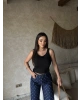 Siyah Bisiklet Yaka Sırt Dantel Crop