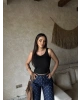 Siyah Bisiklet Yaka Sırt Dantel Crop
