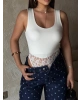 Beyaz Kare Yaka Eteği Dantel Bodysuit
