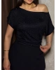 Siyah Taşlı Kayık Yaka Basic Crop