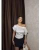 Beyaz Taşlı Kayık Yaka Basic Crop
