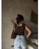 Kahverengi Bisiklet Yaka Sırt Dantel Crop