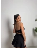 Siyah Kopçalı Straplez Dantel Crop