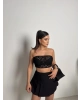 Siyah Kopçalı Straplez Dantel Crop