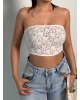 Beyaz Kopçalı Straplez Dantel Crop