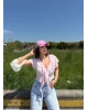Pembe Önü Fırfırlı Tasarım Crop