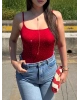 Kırmızı Taşlı ip Askılı Bodysuit