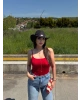 Kırmızı Taşlı ip Askılı Bodysuit