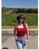 Kırmızı Taşlı ip Askılı Bodysuit