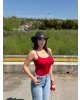 Kırmızı Taşlı ip Askılı Bodysuit