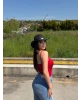 Kırmızı Taşlı ip Askılı Bodysuit