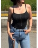 Siyah Taşlı ip Askılı Bodysuit