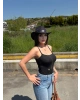Siyah Taşlı ip Askılı Bodysuit