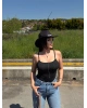 Siyah Taşlı ip Askılı Bodysuit