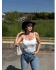 Beyaz Taşlı ip Askılı Bodysuit