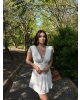 Beyaz Omuz Büzgü Şortlu Elbise