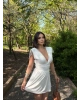 Beyaz Omuz Büzgü Şortlu Elbise