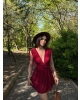 Bordo Omuz Büzgülü Şortlu Elbise