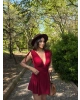 Bordo Omuz Büzgülü Şortlu Elbise