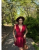 Bordo Omuz Büzgülü Şortlu Elbise