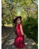 Bordo Omuz Büzgülü Şortlu Elbise