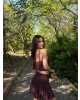 Bordo Tül Taşlı Mini Etek Takım