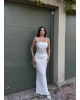 Beyaz Güpür Detay Maxi Elbise