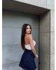 Koyu Mavi Önü Taşlı Kot Etek