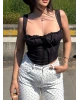 Siyah Poplin Korse Detay Crop