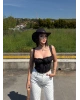 Siyah Poplin Korse Detay Crop