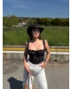 Siyah Poplin Korse Detay Crop