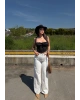Ekru Puantiyeli Wide Leg Pantolon