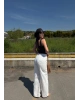 Ekru Puantiyeli Wide Leg Pantolon