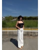 Ekru Puantiyeli Wide Leg Pantolon