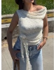 Sarı Kayık Yaka Dantel Astarlı Bluz